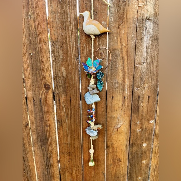 Magic Garden Bird w/ Stained Glass Water Lilly Sea Rocks Wind Chime Sun Catcher - Picture 12 of 13